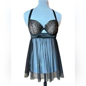 Victoria's Secret Black Babydoll Lingerie Lace Padded Bra | Sheer Mesh 36C NWOT